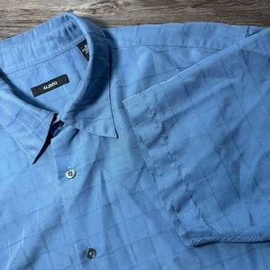 Alfani‎ Men's XL Short Sleeve Button Down Blue Check Textured Modal Blend Shirt